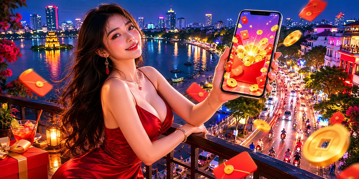 Bong bóng đỏ và bao lì xì may mắn trong không gian casino neon tại Hà Nội